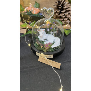 Grande Cloche Lumineuse Licorne Blannche et fleurs faites mains